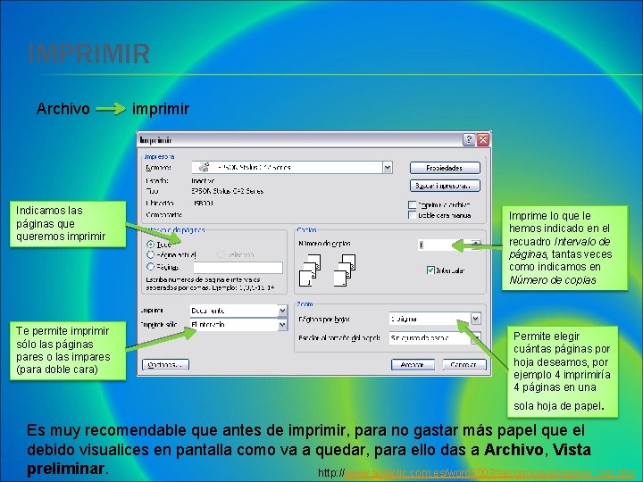 IMPRIMIR Archivo imprimir Indicamos las páginas queremos imprimir Imprime lo que le hemos indicado IMPRIMIR Archivo imprimir Indicamos las páginas queremos imprimir Imprime lo que le hemos indicado