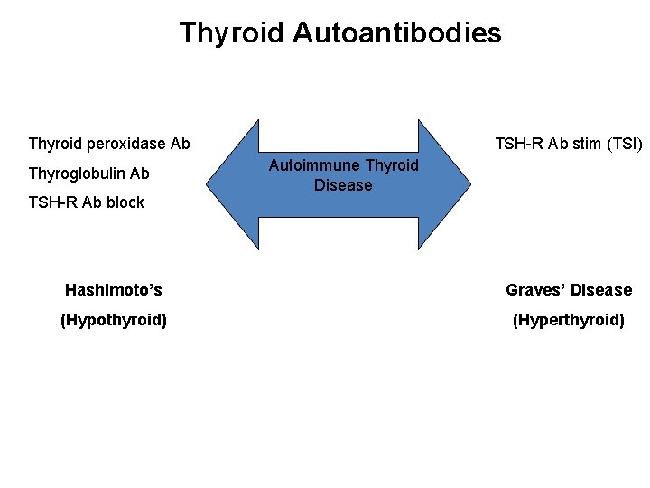 Thyroid Autoantibodies Thyroid peroxidase Ab Thyroglobulin Ab TSH-R Ab block TSH-R Ab stim (TSI)