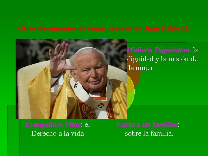 Otros documentos de temas sociales de Juan Pablo II: Mulieris Dignitatem: la dignidad y