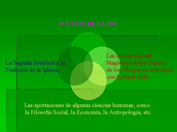 FUENTES DE LA DSI: La Sagrada Escritura y la Tradición de la Iglesia. Las