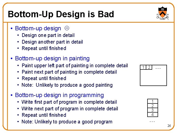 Bottom-Up Design is Bad • Bottom-up design • Design one part in detail •