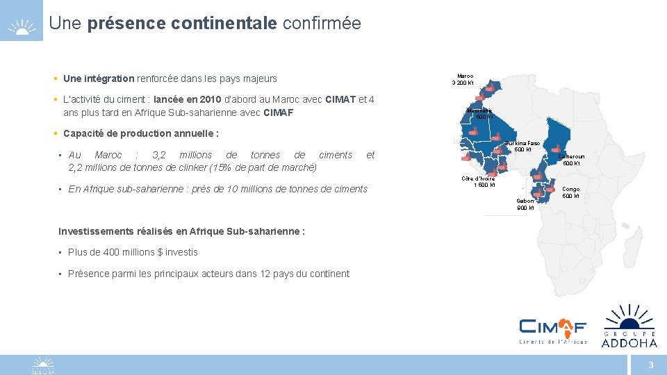 Une présence continentale confirmée § Une intégration renforcée dans les pays majeurs Maroc 3