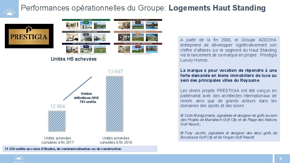 Performances opérationnelles du Groupe: Logements Haut Standing A partir de la fin 2006, le