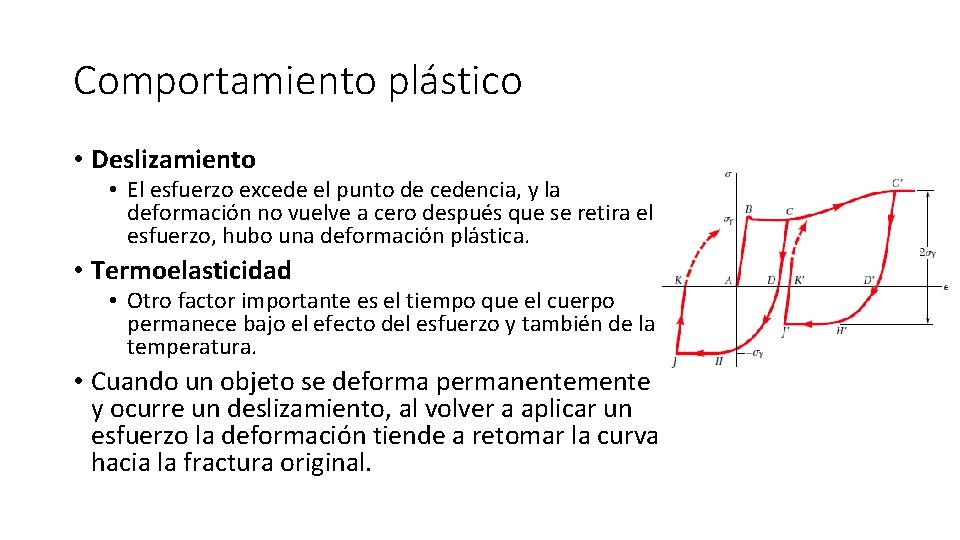 Comportamiento plástico • Deslizamiento • El esfuerzo excede el punto de cedencia, y la