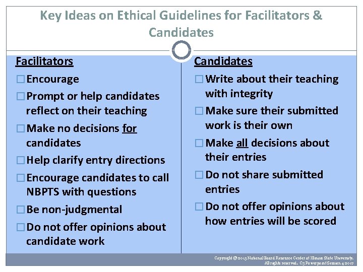 Key Ideas on Ethical Guidelines for Facilitators & Candidates Facilitators �Encourage �Prompt or help