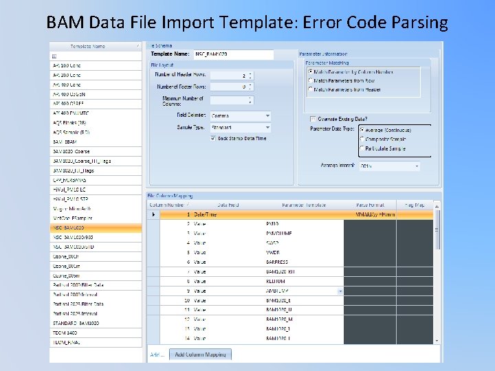 BAM Data File Import Template: Error Code Parsing 