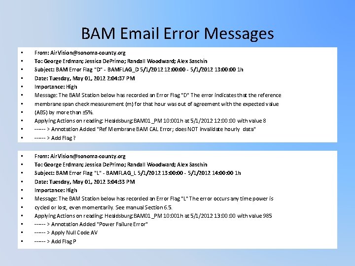 BAM Email Error Messages • • • From: Air. Vision@sonoma-county. org To: George Erdman;