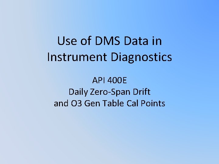 Use of DMS Data in Instrument Diagnostics API 400 E Daily Zero-Span Drift and