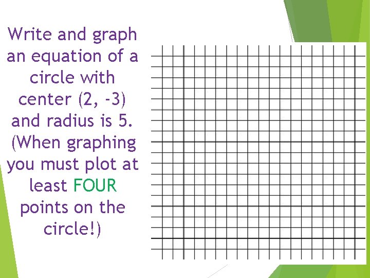 Write and graph an equation of a circle with center (2, -3) and radius