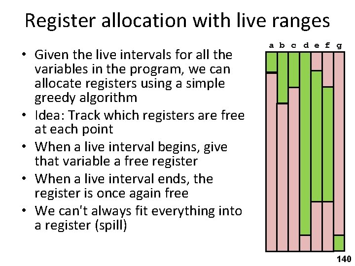 Register allocation with live ranges • Given the live intervals for all the variables