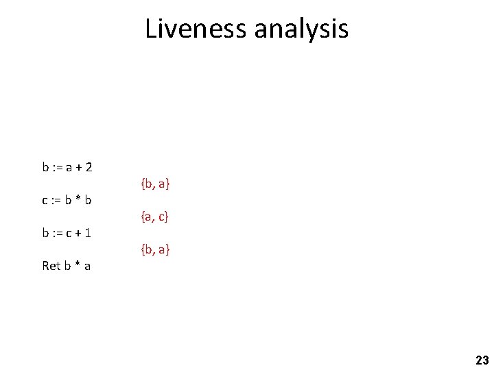 Liveness analysis b : = a + 2 c : = b * b