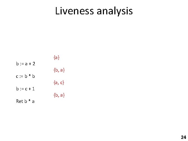 Liveness analysis b : = a + 2 c : = b * b