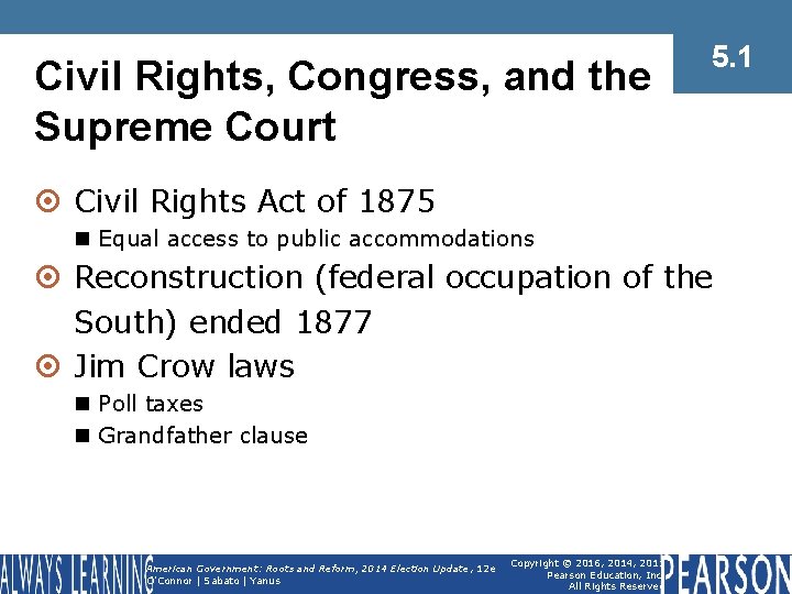 Civil Rights, Congress, and the Supreme Court 5. 1 ¤ Civil Rights Act of