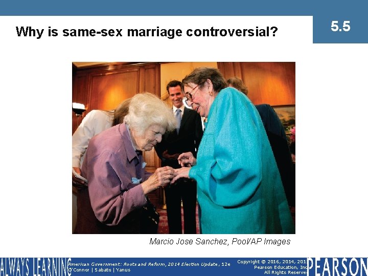 Why is same-sex marriage controversial? Marcio Jose Sanchez, Pool/AP Images American Government: Roots and