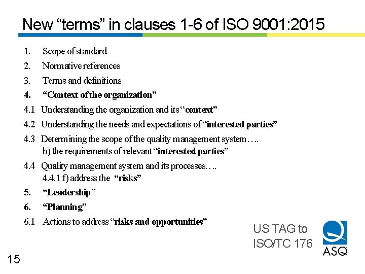 New “terms” in clauses 1 -6 of ISO 9001: 2015 1. 2. 3. 4.