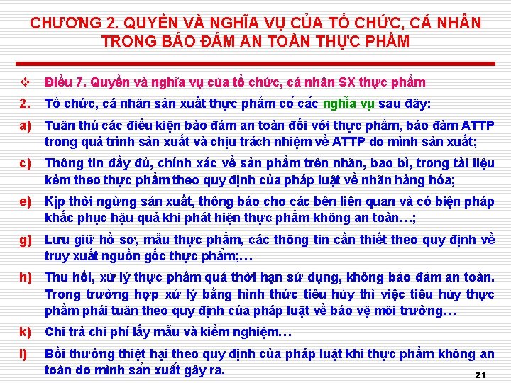 CHƯƠNG 2. QUYỀN VÀ NGHĨA VỤ CỦA TỔ CHỨC, CÁ NH N TRONG BẢO