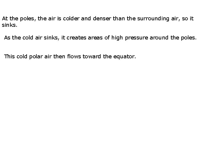 At the poles, the air is colder and denser than the surrounding air, so At the poles, the air is colder and denser than the surrounding air, so