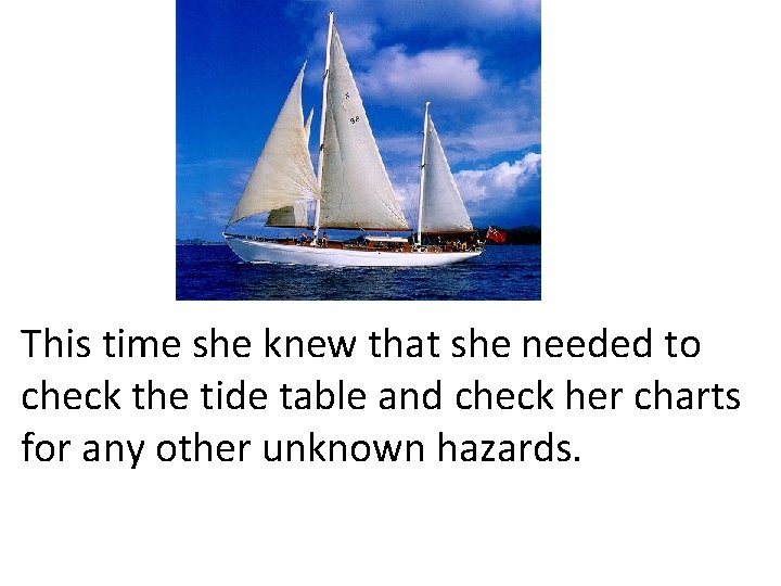 This time she knew that she needed to check the tide table and check This time she knew that she needed to check the tide table and check