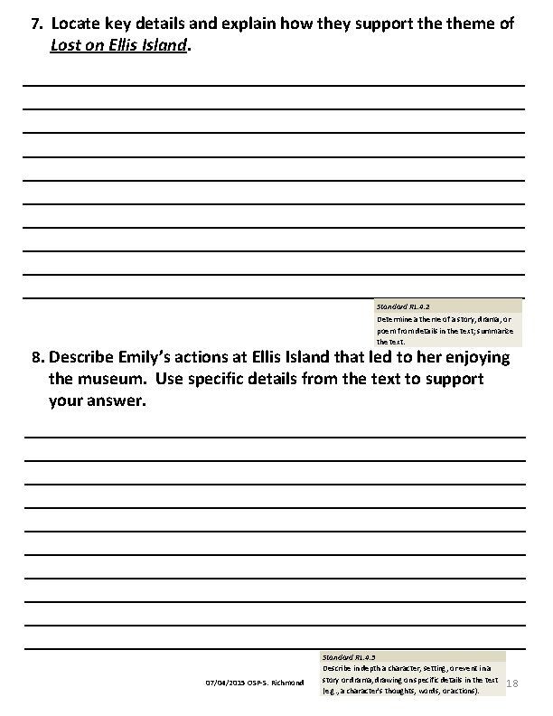 7. Locate key details and explain how they support theme of Lost on Ellis