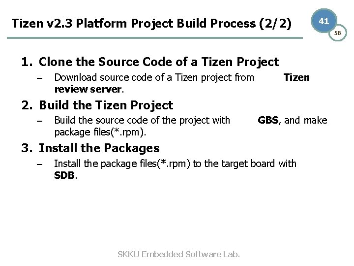 Tizen v 2. 3 Platform Project Build Process (2/2) 41 1. Clone the Source Tizen v 2. 3 Platform Project Build Process (2/2) 41 1. Clone the Source