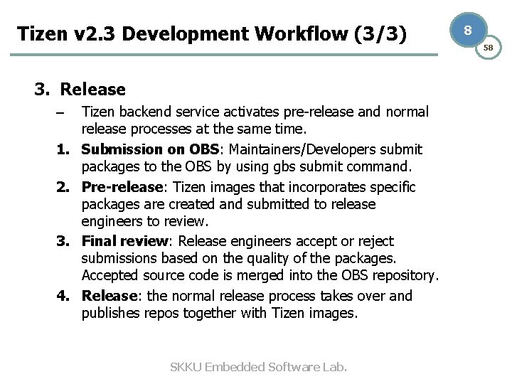 Tizen v 2. 3 Development Workflow (3/3) 3. Release – 1. 2. 3. 4. Tizen v 2. 3 Development Workflow (3/3) 3. Release – 1. 2. 3. 4.