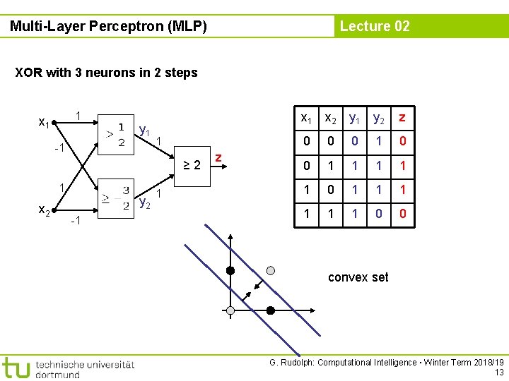Multi-Layer Perceptron (MLP) Lecture 02 XOR with 3 neurons in 2 steps 1 x