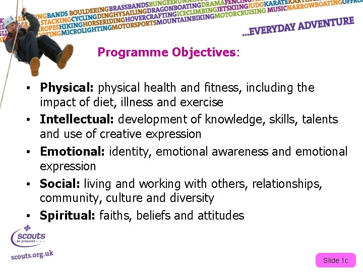 Programme Objectives: • Physical: physical health and fitness, including the impact of diet, illness