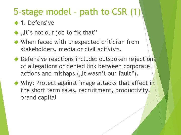 5 -stage model – path to CSR (1) 1. Defensive „It’s not our job