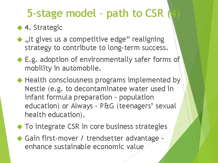 5 -stage model – path to CSR (4) 4. Strategic „It gives us a