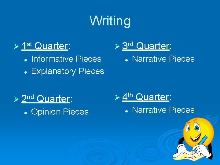 Writing Ø 1 st l l Informative Pieces Explanatory Pieces Ø 2 nd l