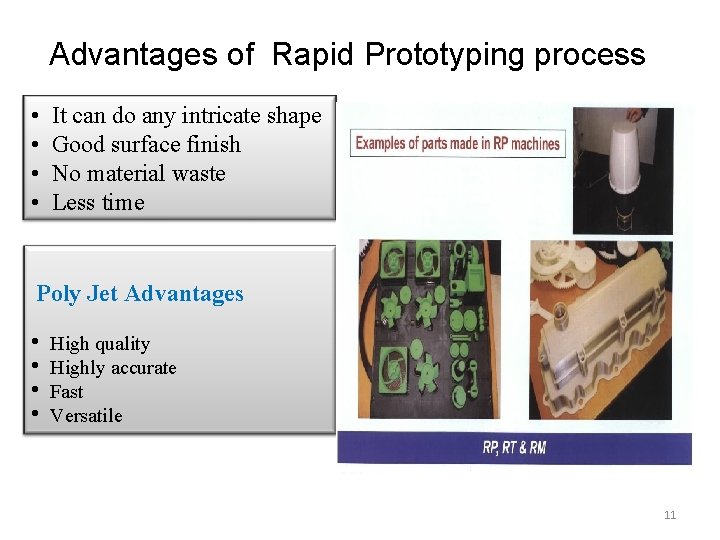 Advantages of Rapid Prototyping process • It can do any intricate shape • Good Advantages of Rapid Prototyping process • It can do any intricate shape • Good