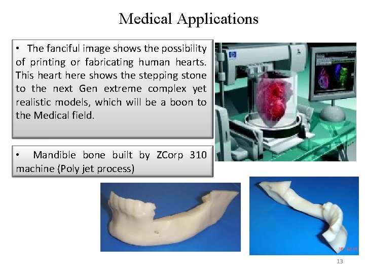 Medical Applications • The fanciful image shows the possibility of printing or fabricating human Medical Applications • The fanciful image shows the possibility of printing or fabricating human