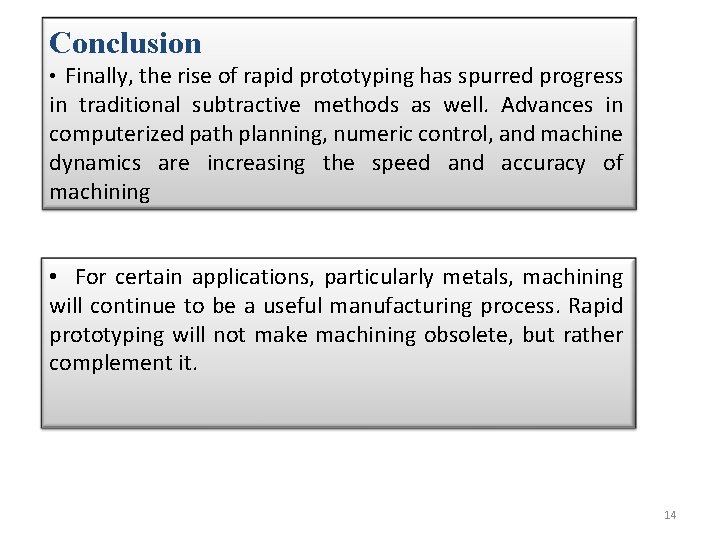 Conclusion • Finally, the rise of rapid prototyping has spurred progress in traditional subtractive Conclusion • Finally, the rise of rapid prototyping has spurred progress in traditional subtractive
