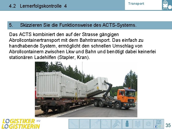 4. 2 Lernerfolgskontrolle 4 5. Transport Skizzieren Sie die Funktionsweise des ACTS-Systems. Das ACTS