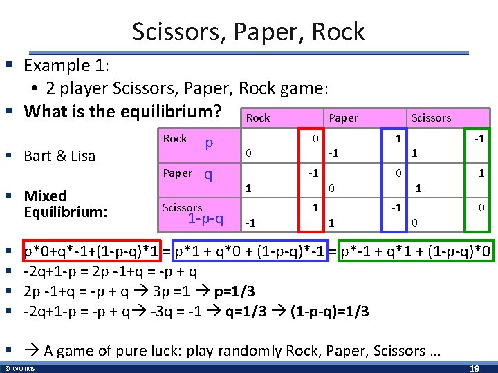 Scissors, Paper, Rock § Example 1: • 2 player Scissors, Paper, Rock game: §