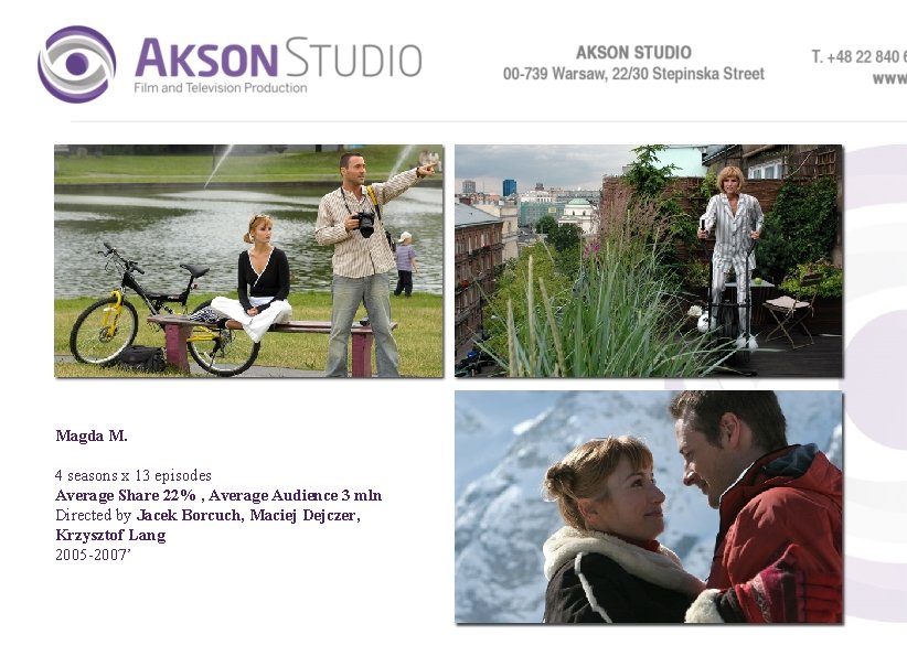 Magda M. 4 seasons x 13 episodes Average Share 22% , Average Audience 3