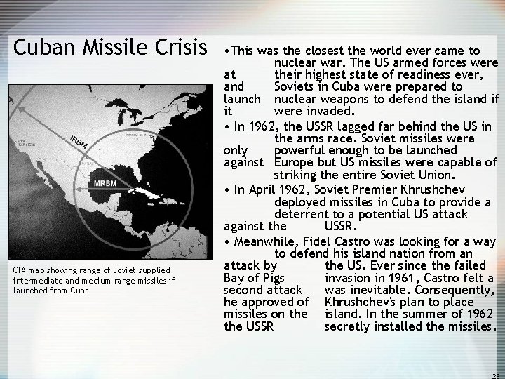 Cuban Missile Crisis CIA map showing range of Soviet supplied intermediate and medium range