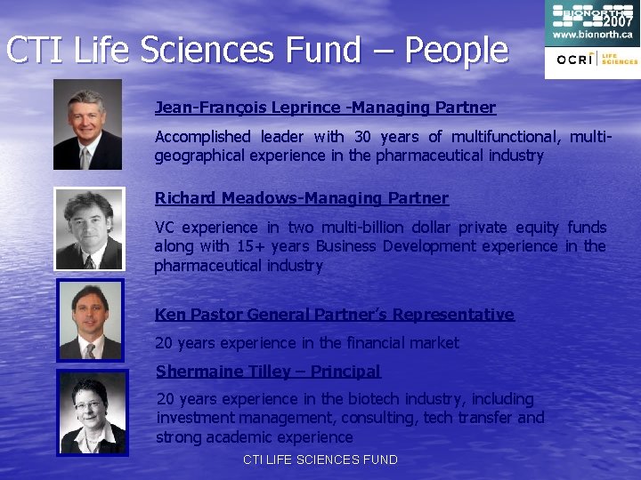 CTI Life Sciences Fund – People Jean-François Leprince -Managing Partner Accomplished leader with 30