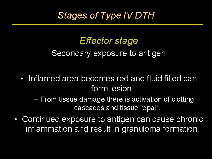 Stages of Type IV DTH Effector stage Secondary exposure to antigen • Inflamed area