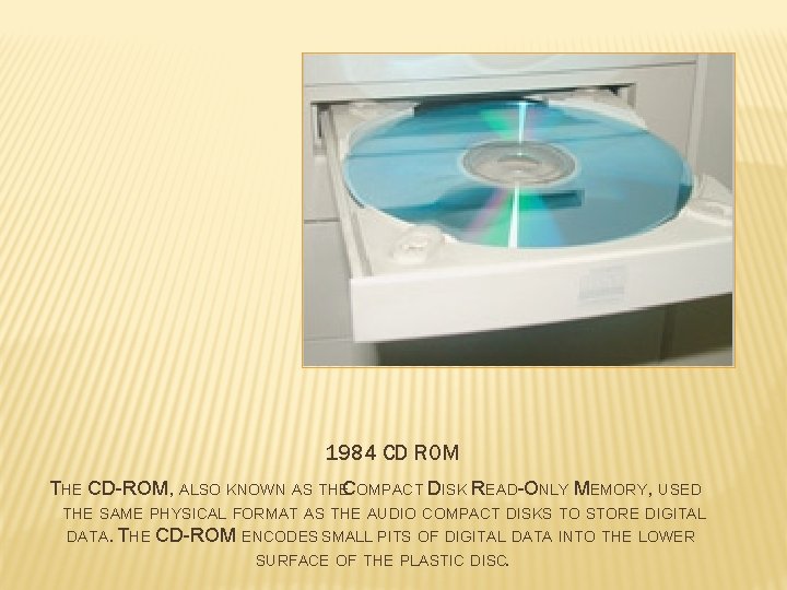 1984 CD ROM THE CD-ROM, ALSO KNOWN AS THEC OMPACT DISK READ-ONLY MEMORY, USED