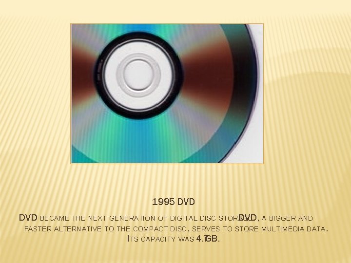 1995 DVD BECAME THE NEXT GENERATION OF DIGITAL DISC STORAGE DVD, . A BIGGER