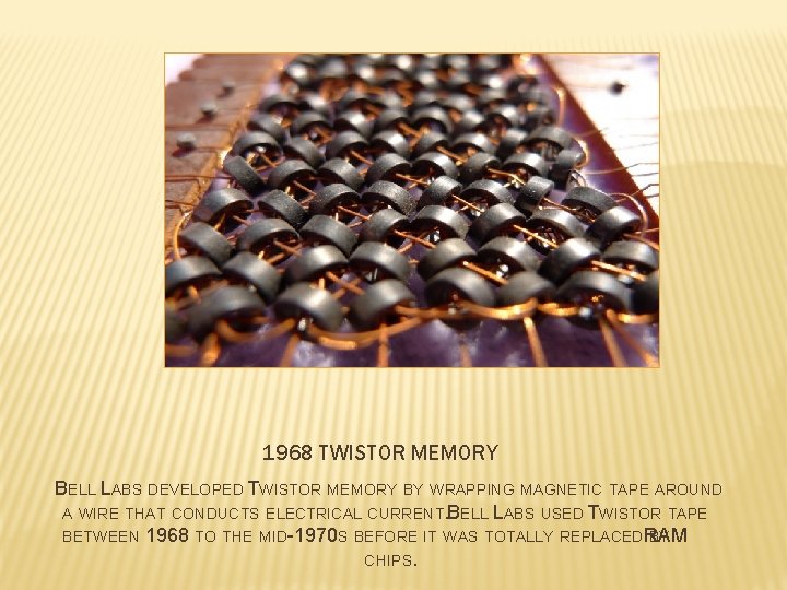 1968 TWISTOR MEMORY BELL LABS DEVELOPED TWISTOR MEMORY BY WRAPPING MAGNETIC TAPE AROUND A