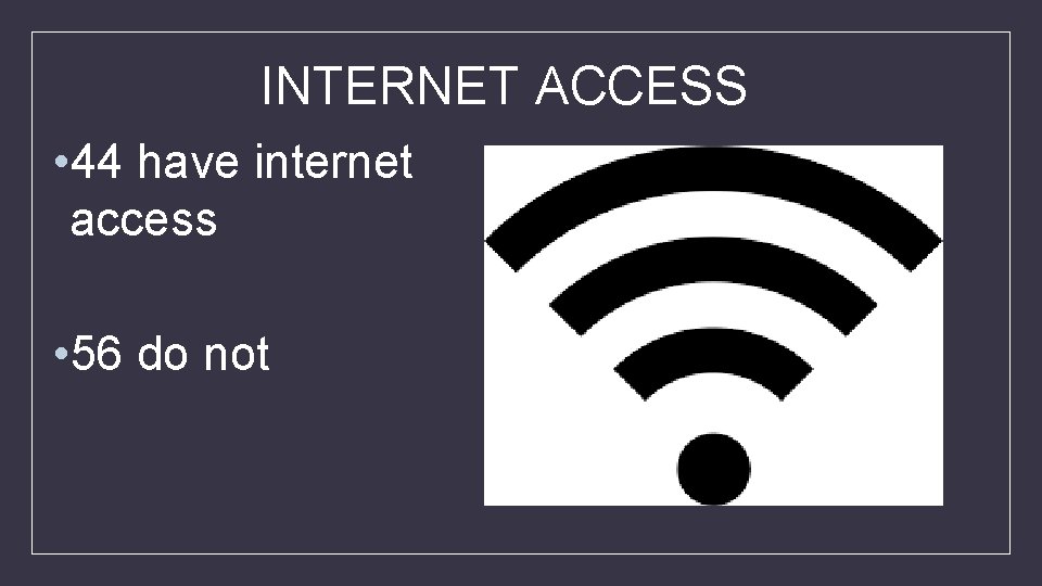 INTERNET ACCESS • 44 have internet access • 56 do not 