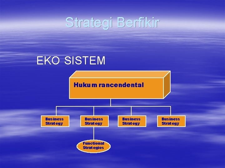 Strategi Berfikir EKO SISTEM Hukum rancendental Business Strategy Functional Strategies Business Strategy 