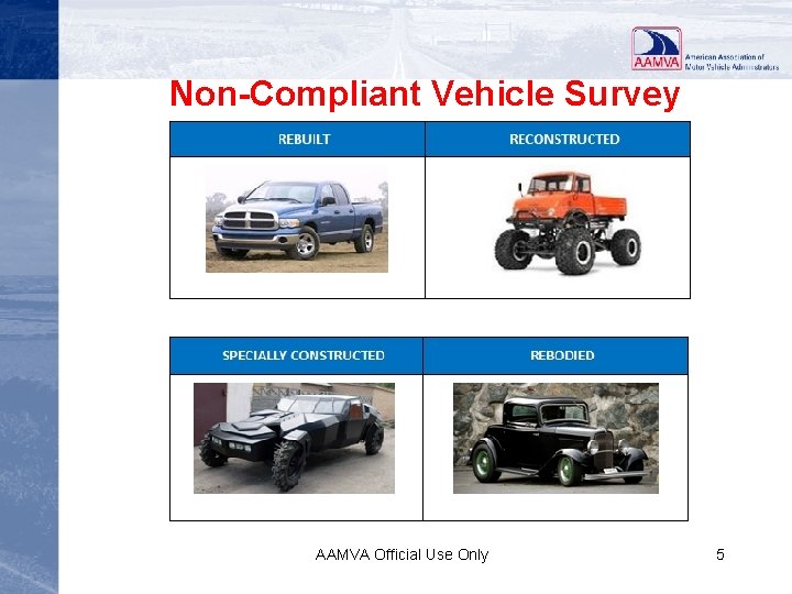 Non-Compliant Vehicle Survey AAMVA Official Use Only 5 
