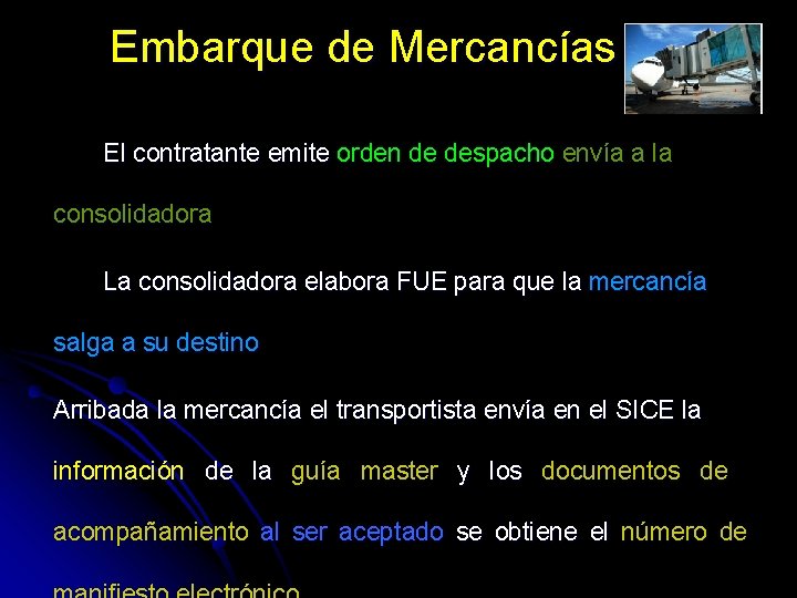 Embarque de Mercancías El contratante emite orden de despacho envía a la consolidadora La