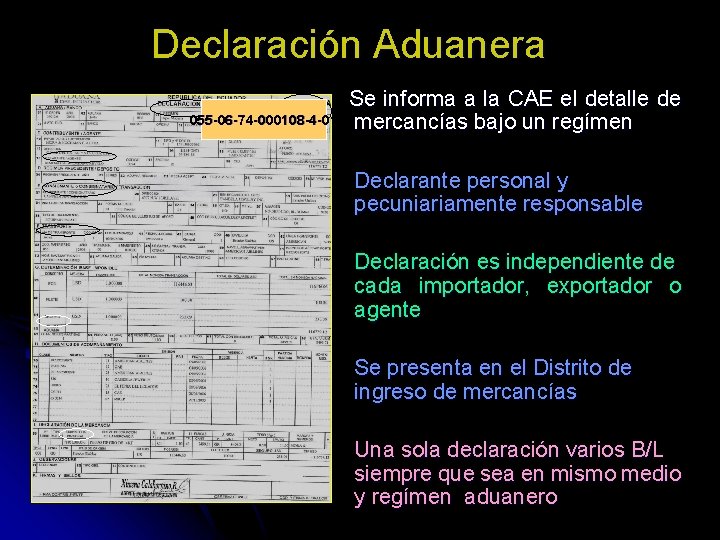 Declaración Aduanera 055 -06 -74 -000108 -4 -01 Se informa a la CAE el