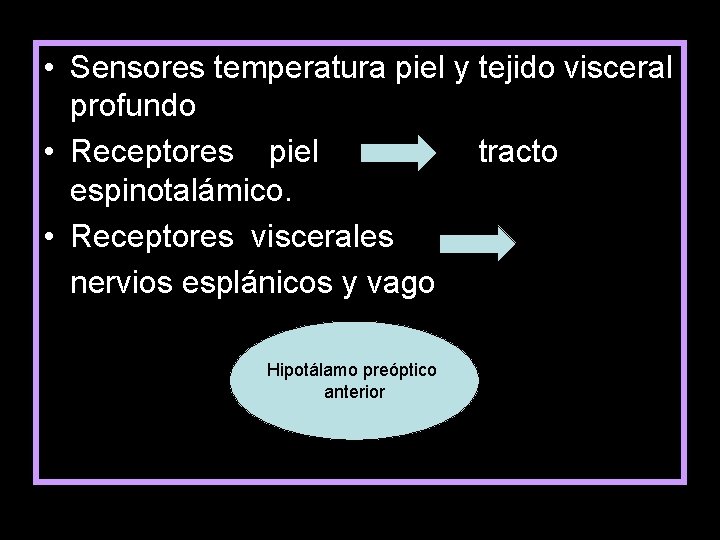  • Sensores temperatura piel y tejido visceral profundo • Receptores piel tracto espinotalámico.