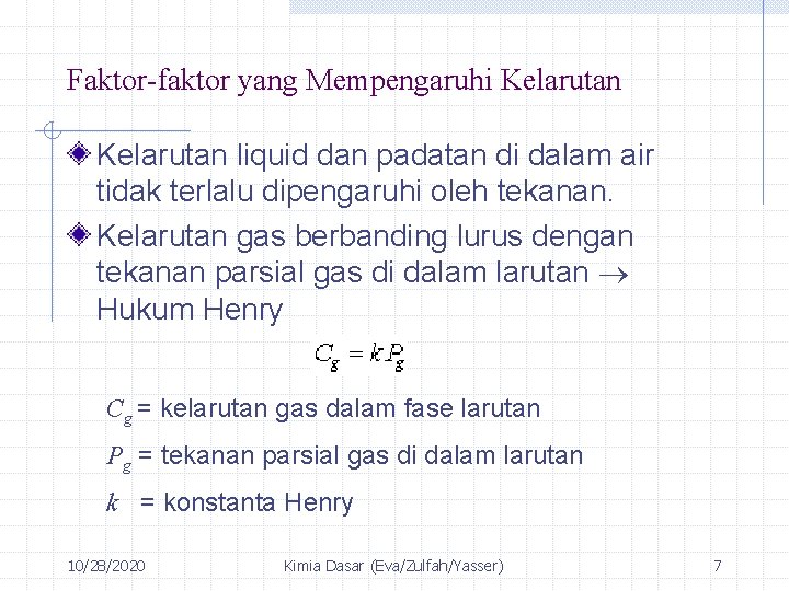 Faktor-faktor yang Mempengaruhi Kelarutan liquid dan padatan di dalam air tidak terlalu dipengaruhi oleh