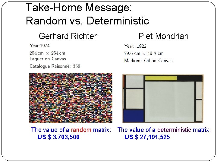 Take-Home Message: Random vs. Deterministic Gerhard Richter The value of a random matrix: US